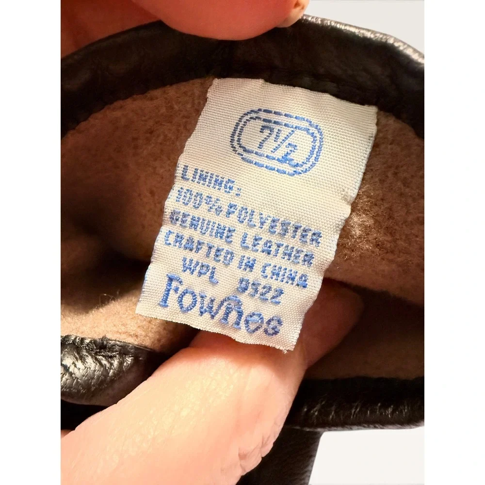 Fownes Black Genuine Leather Lined Gloves Women 7.5 Zigzag Stitch Detail